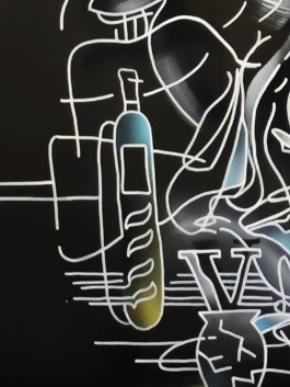 Illustration, kunst, painting, acrylics, spraypaint, interieur, design, artist, munich, black, white, bar, münchen, künstlerin, miriam ganser, frankreich