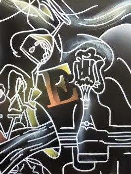 Illustration, kunst, painting, acrylics, spraypaint, interieur, design, artist, munich, black, white, bar, münchen, künstlerin, miriam ganser, frankreich