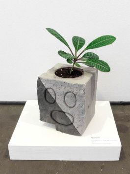 Spacepalm, concrete, resin, acrylic, neon, stick, plant, beton, objekt, acrylstab, harz, pflanze, stroke, artfair, miriam, ganser, sculpture 