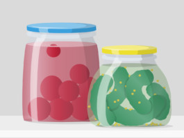 food, illustration, storage, glasses, vector, miriam, ganser, preserves, pickled, fruits, vegetables, cucumber