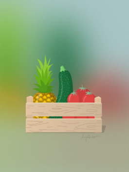 vektorillustration, vektorgrafik, graphic, editorial, illustration, vector, digital, miriam ganser, food, lebensmittel, obst, kiste, artikel, vegetables, gemüse, magazin 
