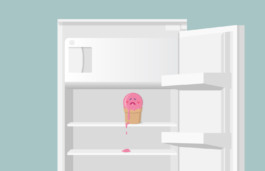 melting icecream in an empty fridge, shut off, ecoline, climate crisis 