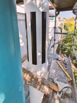 chimney stack, Kamine, schwarz-weiß Muster, Schornsteine, Kunst am Bau, Graffiti Artist, Künstlerin Miriam Ganser 