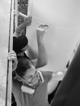 chimney stack, Kamine, schwarz-weiß Muster, Schornsteine, Kunst am Bau, Graffiti Artist, Künstlerin Miriam Ganser, Käuferle Aichach 