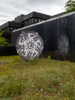 Designer rug on a rooftop by artist miriam ganser
